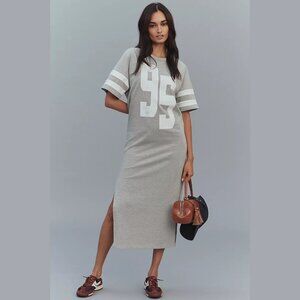 NEW Daily Practice Size L Short-Sleeve Graphic Midi Dress - Heather/Chalk